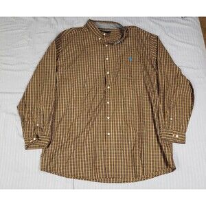 US Polo Assn Button Down Shirt Mens 4XLT Brown Checkered Long Sleeve XXXXLT